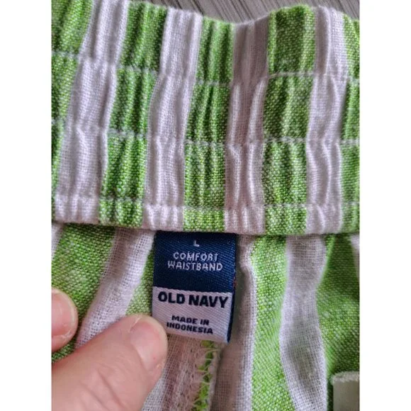 Lot of 2 Linen Bld L Old Navy Striped Lounge Shorts Pink & Green Elastic Waist - Picture 5 of 11